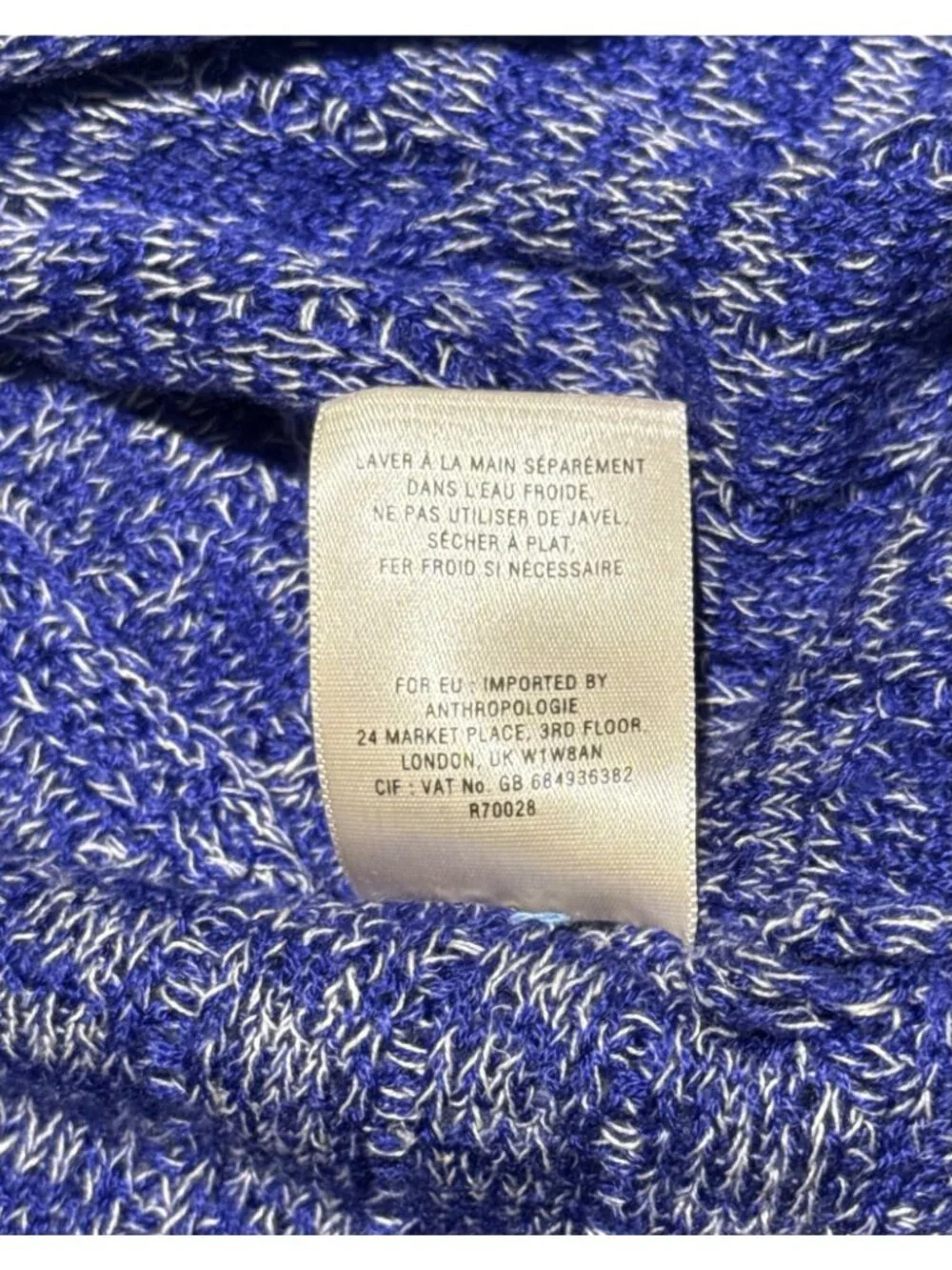 Sparrow for Anthropologie womens L Large Blue white knit cardigan sweater EUC